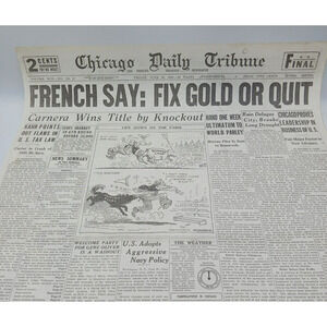 1933 Chicago Tribune Boxing Primo Carnera Wins Title French Fix Gold Navy Policy